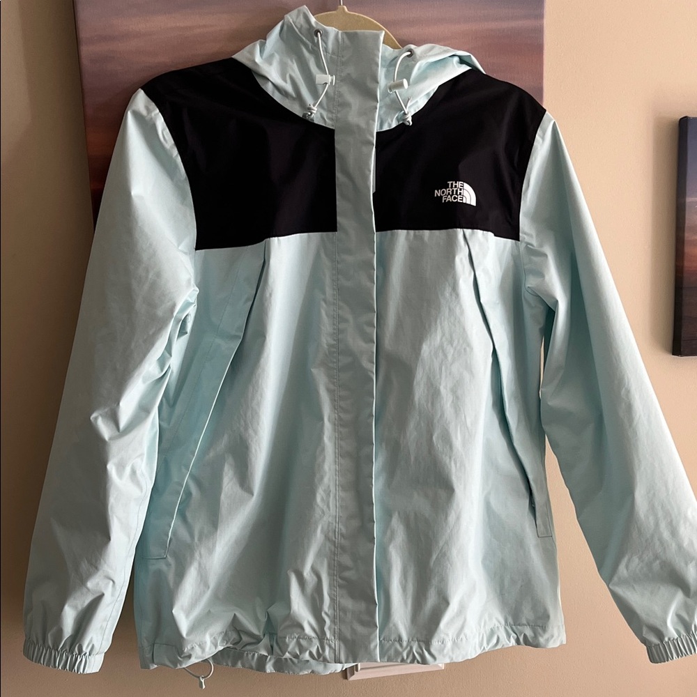 The North Face Mint Blue and Black Hooded Windbreaker